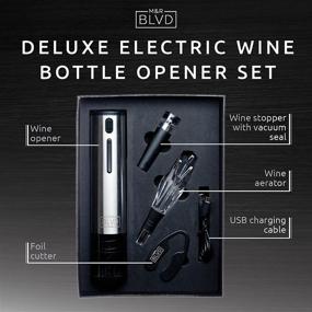 img 3 attached to Deluxe Electric Wine Opener Set by M&amp;R Blvd: Includes Foil Cutter, Aerator, Stopper 🍷 | Rechargeable Corkscrew Kit - USB Charging Cable | Ideal Bar Accessory &amp; Wine Gift