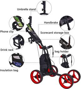 img 3 attached to KXDLR Folding 4 Wheel Golf Push Cart with Umbrella & Cup Holder - Lightweight & Compact Golf Trolley for Golfers/Clubs