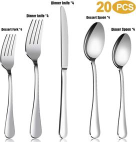 img 3 attached to MASSUGAR 20-Piece Silverware Set - Premium Stainless Steel Cutlery for 4, Mirror Polished