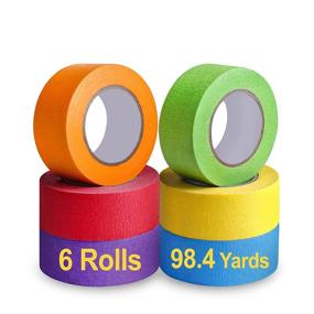img 4 attached to 🎨 Vibrant Colored Masking Tape - 6 Rolls of 295.2 Ft x 1 Inch Painters Tape for Art Crafts, Labeling, and DIY