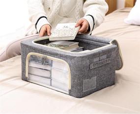 img 3 attached to 📦 F.P.L 3-Pack Foldable Storage Box Cloth Fabric Storage Bins with Steel Frame - Clothes Storage Bag Containers Organizer, Clear Window & Carry Handles for Bedding Blankets - Small Size (Gray, 24L)