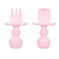 bumkins utensils: silicone chewtensils, baby 🍴 fork and spoon set - pink (6 months+) logo