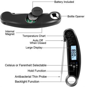 img 2 attached to 🌡️ Wireless Bread, Candy, Yogurt, and BBQ Meat Thermometer - Waterproof Body, Instant Read, Magnetic with Bottle Opener, Backlit Dial - Ideal for Baking and Liquids (Black)