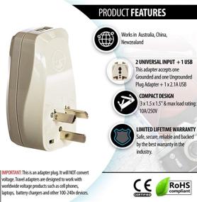 img 2 attached to OREI 3-in-1 Australia Universal Travel Adapter Plug with USB, Surge Protection, and Grounded Type I - Ideal for Australia, China & Beyond