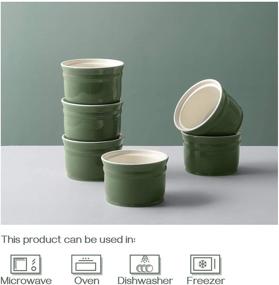 img 1 attached to 🍮 DOWAN Porcelain Ramekins - 8 oz Capacity, Oven Safe for Creme Brulee, Christmas Souffle Dishes - Custard Cups, Dessert Bowls for Pudding - Green Baking Ramekins