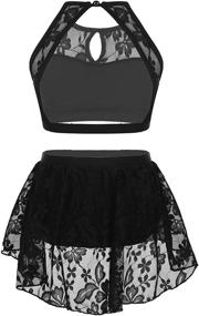 img 3 attached to 🩰 ACSUSS Kids Girls Ballet Dance Outfit: Halter Lace Crop Top & Tutu Skirt Set