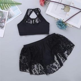 img 1 attached to 🩰 ACSUSS Kids Girls Ballet Dance Outfit: Halter Lace Crop Top & Tutu Skirt Set