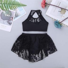 img 2 attached to 🩰 ACSUSS Kids Girls Ballet Dance Outfit: Halter Lace Crop Top & Tutu Skirt Set