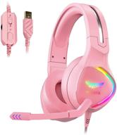 🎧 nivava k12 usb gaming headset - 7.1 surround sound, over-ear ps4 headset with noise cancelling mic, rgb led lights - compatible with pc, ps5, laptop, mac (pink) logo
