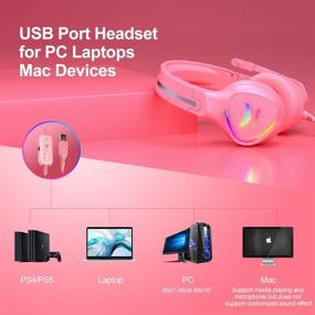 img 2 attached to 🎧 Гарнитура для игр Nivava K12 USB - Звук 7.1 окружения, накладные наушники для PS4 с шумоподавляющим микрофоном, RGB-подсветкой - Совместима с ПК, PS5, ноутбуком и Mac (розовая)
