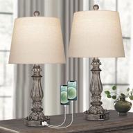 🏡 rustic farmhouse bedroom lamp set: 2 dimmable touch control bedside lamps with usb ports - perfect for living rooms, nightstands, and desk lighting логотип