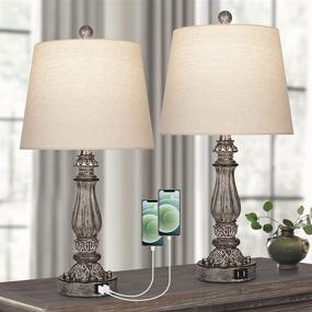 img 2 attached to 🏡 Rustic Farmhouse Bedroom Lamp Set: 2 Dimmable Touch Control Bedside Lamps with USB Ports - Perfect for Living Rooms, Nightstands, and Desk Lighting