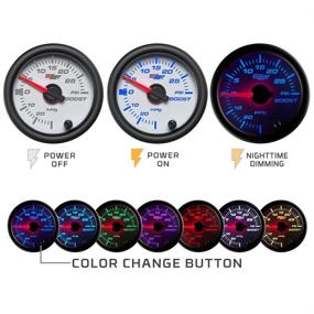 img 2 attached to 🚚 GlowShift White 7 Color 60 PSI Turbo Boost Gauge Kit for Diesel Trucks - High-Quality Mechanical Hose & Fittings Included - 2-1/16" 52mm Display - Clear Dial with White Lens