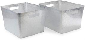 img 3 attached to Isaac Jacobs Large Glitter Storage Bin Set with Cut-Out Handles - 14” x 11.5” x 8.75” Plastic Organizer for Multi-Functional Home Storage Solution in Kids Playroom, Bedroom, and Closet - Pack of 2, Silver