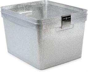 img 4 attached to Isaac Jacobs Large Glitter Storage Bin Set with Cut-Out Handles - 14” x 11.5” x 8.75” Plastic Organizer for Multi-Functional Home Storage Solution in Kids Playroom, Bedroom, and Closet - Pack of 2, Silver