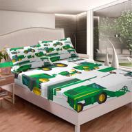 construction tractor bed set - green vehicle bed cover for kids with equipment trucks fitted sheet and excavators bedding set twin size - perfect bedroom decor for boys, teens (no flat/top sheet) logo