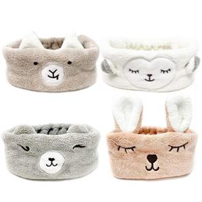 img 3 attached to 🐾 Pinch of Spa 4 Pack Animal Coral Fleece Spa Headbands - Perfect for Makeup, Face Washing, and Showering