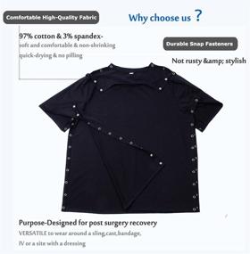 img 3 attached to 👕 Unisex Shoulder Surgery Shirt with Convenient Shoulder Snaps - Ideal for Rehab, Chemotherapy Clothing, Short Sleeve Men & Women's Black Shirt