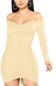 img 3 attached to XXTAXN Women's Elegant Off The Shoulder Ruched Long Sleeve Mini Dress with a Sexy Touch