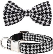 🐶 dashin' dogz: stylish black & white houndtooth bowtie dog collar - comfortable plaid pattern, detachable bow tie - perfect pet gift logo