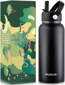 img 4 attached to 🥤 FUNUS Vacuum Insulated Water Bottle - 32oz Stainless Steel, Wide Mouth with Straw, Double Walled Mug - Keep Beverages Cold & Hot - BPA Free Metal Canteen for Men and Women Fitness (Black)