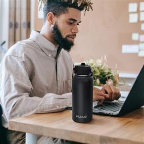 img 3 attached to 🥤 FUNUS Vacuum Insulated Water Bottle - 32oz Stainless Steel, Wide Mouth with Straw, Double Walled Mug - Keep Beverages Cold & Hot - BPA Free Metal Canteen for Men and Women Fitness (Black)