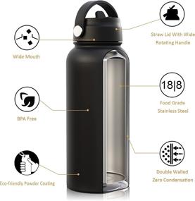 img 2 attached to 🥤 FUNUS Vacuum Insulated Water Bottle - 32oz Stainless Steel, Wide Mouth with Straw, Double Walled Mug - Keep Beverages Cold & Hot - BPA Free Metal Canteen for Men and Women Fitness (Black)