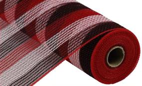 img 1 attached to 10.5 Inch x 10 Yards Red White Black Faux Jute &amp; Small Stripe Deco Mesh