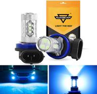 🔵 auxbeam h8 h9 h11 led fog light bulbs - max 50w, 8000k ice blue, 8000lm super bright led light bulb with 3030 16-smd - ideal replacement for signal, turn, parking, tail, drl - pack of 2 logo