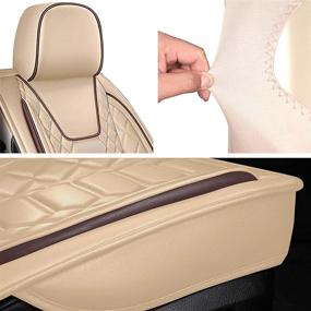 img 3 attached to 🚗 FREESOO Car Seat Covers - Full Coverage Leather Seats Cover Cushion Protector | Universal Fit for 5 Seats Vehicles | Airbag Compatible | Beige 8 | Auto Interior Accessories