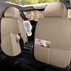 img 2 attached to 🚗 FREESOO Car Seat Covers - Full Coverage Leather Seats Cover Cushion Protector | Universal Fit for 5 Seats Vehicles | Airbag Compatible | Beige 8 | Auto Interior Accessories