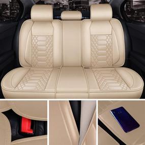 img 1 attached to 🚗 FREESOO Car Seat Covers - Full Coverage Leather Seats Cover Cushion Protector | Universal Fit for 5 Seats Vehicles | Airbag Compatible | Beige 8 | Auto Interior Accessories