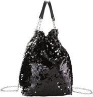 🧜 ayliss women's reversible mermaid sequin drawstring bucket bag with chain shoulder strap - crossbody handbags logo