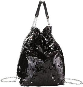 img 4 attached to 🧜 Ayliss Women's Reversible Mermaid Sequin Drawstring Bucket Bag with Chain Shoulder Strap - Crossbody Handbags