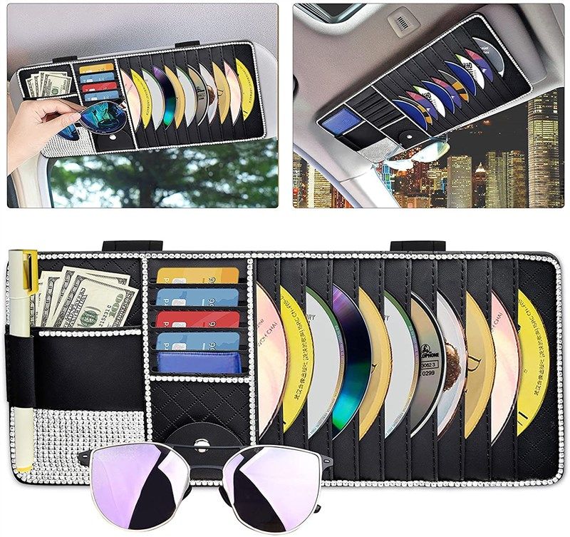Sun Visor CD Organiser Storage Wallet Sleeve Holder PU Leather Car