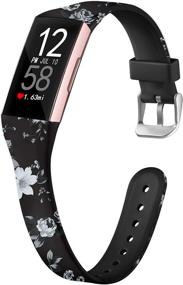 img 4 attached to 🌸 Nofeda Bands for Fitbit Charge 3/ Charge 3 SE/ Charge 4 - Slim Soft Printed Replacement Strap for Women Men, Gray Flower Design