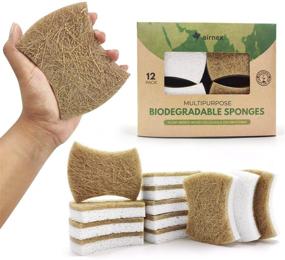 img 4 attached to Eco-Friendly Biodegradable Kitchen Sponges - Compostable Cellulose and 🌿 Coconut Walnut Scrubber - Pack of 12 Natural Dish Sponges