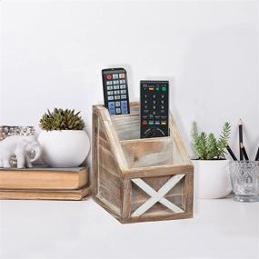 img 2 attached to 🖥️ Rustic Vintage Wooden Desk Organizer by Barnyard Designs - Remotes Caddy for Tabletop, Desktop Office Supplies, Desk Accessories Holder - 6.75" x 6.5” - White/Brown