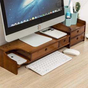 img 2 attached to 🖥️ Maydear Bamboo Monitor Stand Riser with Storage Drawers - 2 Tier Desk Organizer for Laptop Computer & Printer, Multiple Storage Functions