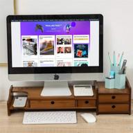 🖥️ maydear bamboo monitor stand riser with storage drawers - 2 tier desk organizer for laptop computer & printer, multiple storage functions logo