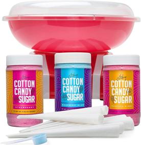 img 4 attached to 🍭 Candery Cotton Candy Machine and Floss Bundle - Vibrant, Colorful Style - No Sugar Added Candy, Sugar Floss, for Birthday Parties - Includes Three Floss Sugar Flavors 12oz Jars and Fifty Paper Cones & Scooper