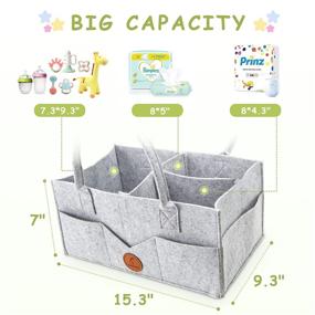 img 3 attached to Diaper Caddy Organizer - Baby Nursery Storage Solution, Felt Diaper Organizer with Handle, Portable Baby Basket for Changing Table, Ideal for Indoor and Outdoor Use