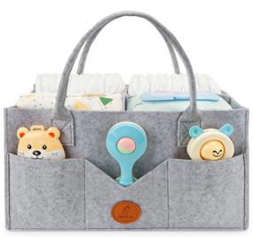 img 4 attached to Diaper Caddy Organizer - Baby Nursery Storage Solution, Felt Diaper Organizer with Handle, Portable Baby Basket for Changing Table, Ideal for Indoor and Outdoor Use