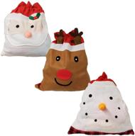 🎅 christmas santa & friends gift sack set: festive drawstring bags for holiday surprises (pack of 3) logo