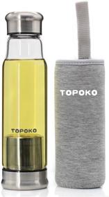 img 4 attached to 🍶 TOPOKO 18.5oz Stylish Borosilicate Glass Water Bottle with Infuser - Top Quality & Eco-Friendly Design Gray Nylon Sleeve Included