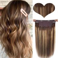 halo hair extensions - clip in human hair extensions with balayage highlights, fish line hair extensions - invisible crown extensions ombre halo - medium brown with blonde highlights - straight remy hair for women logo