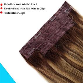 img 1 attached to Halo Hair Extensions - Clip in Human Hair Extensions with Balayage Highlights, Fish Line Hair Extensions - Invisible Crown Extensions Ombre Halo - Medium Brown with Blonde Highlights - Straight Remy Hair for Women