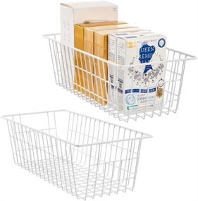 img 1 attached to 🗄️ SANNO Wire Storage Baskets - Large Organizer Bins with Handles for Kitchen Cabinets, Pantry, Bathroom, and More - White