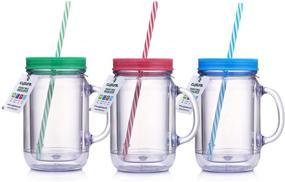 img 4 attached to 20 oz Cupture Double Wall Insulated Plastic Mason Jar Tumbler Mug with Striped Straws - 3 Pack