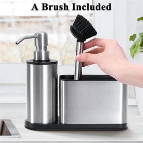 img 3 attached to 🧼 ODesign Bathroom Soap Dispensers with Sink Caddy - Stainless Steel Organizer for Countertop with Sponge Holder, Dish Soap Dispenser, and Spare Brush - Rustproof